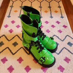 Current Mood Neon Green Toxic Slime Faux Patent Leather Combat Boots Size 10M